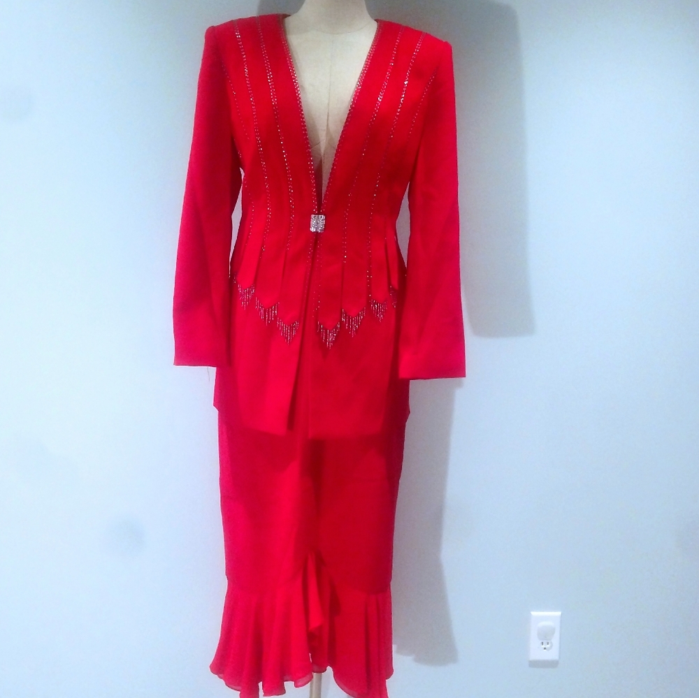 Elite Champagne Two Piece Skirt Suit